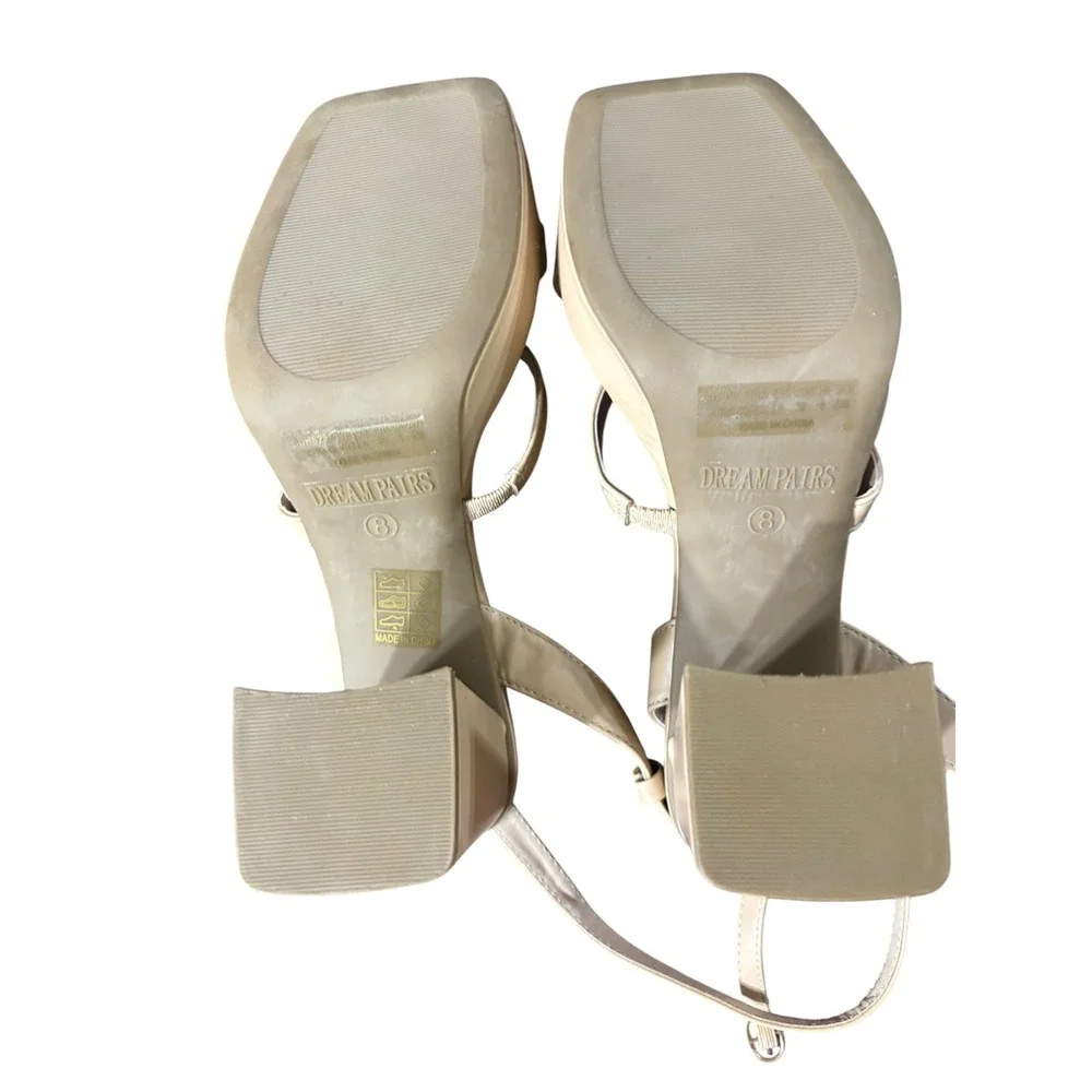 Dream Pairs Nude Strappy Platform Block Heel Sandals Square Toe SDHS2346W size 8
